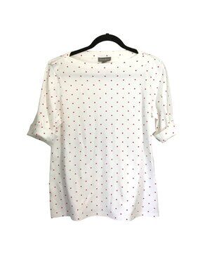 STYLE & CO. WOMENS WHITE /RED POLKA DOTS 1/2 SLEEVE TOP SIZE LARGE